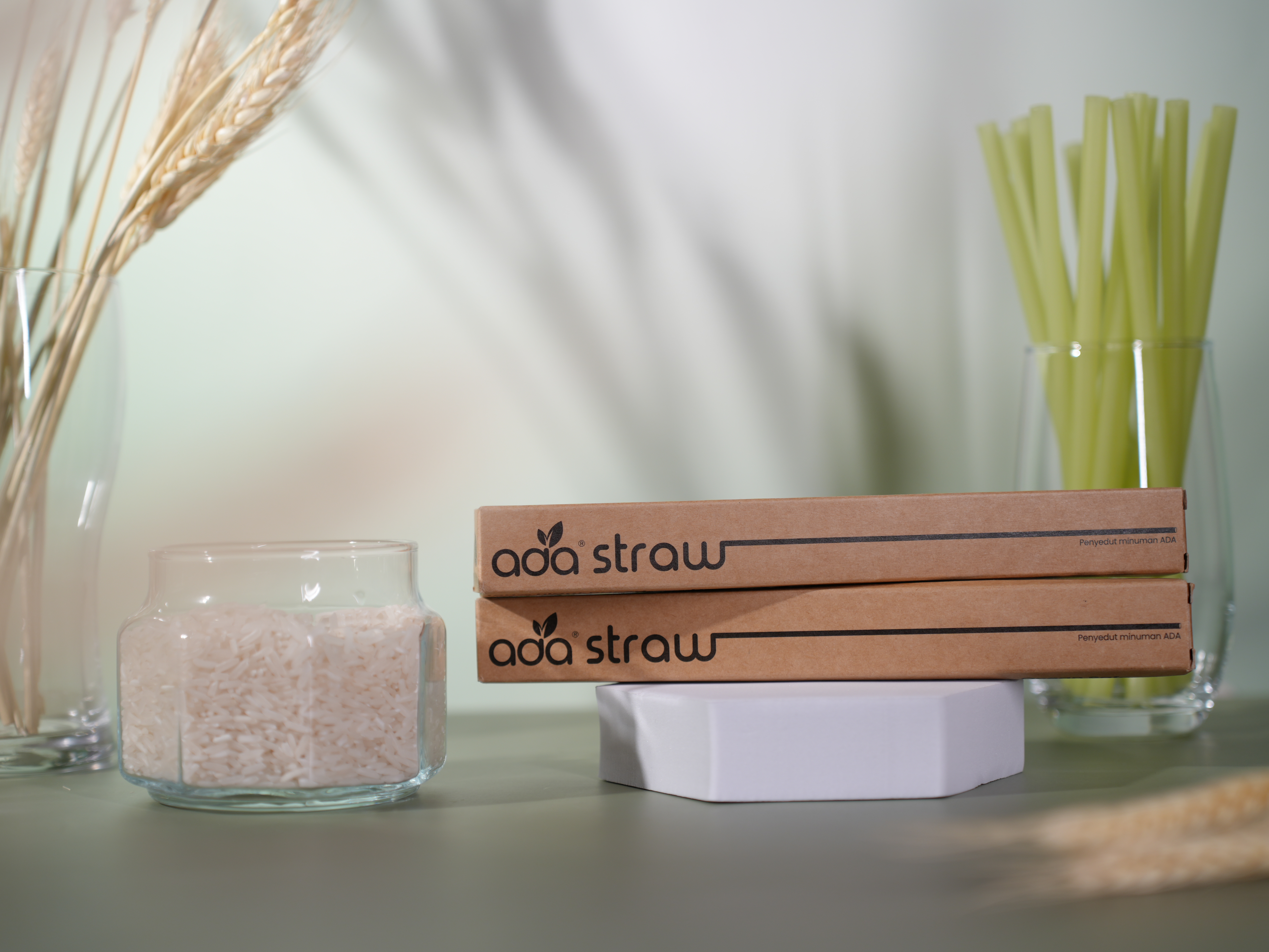 ADA straws displayed with raw plant materials
